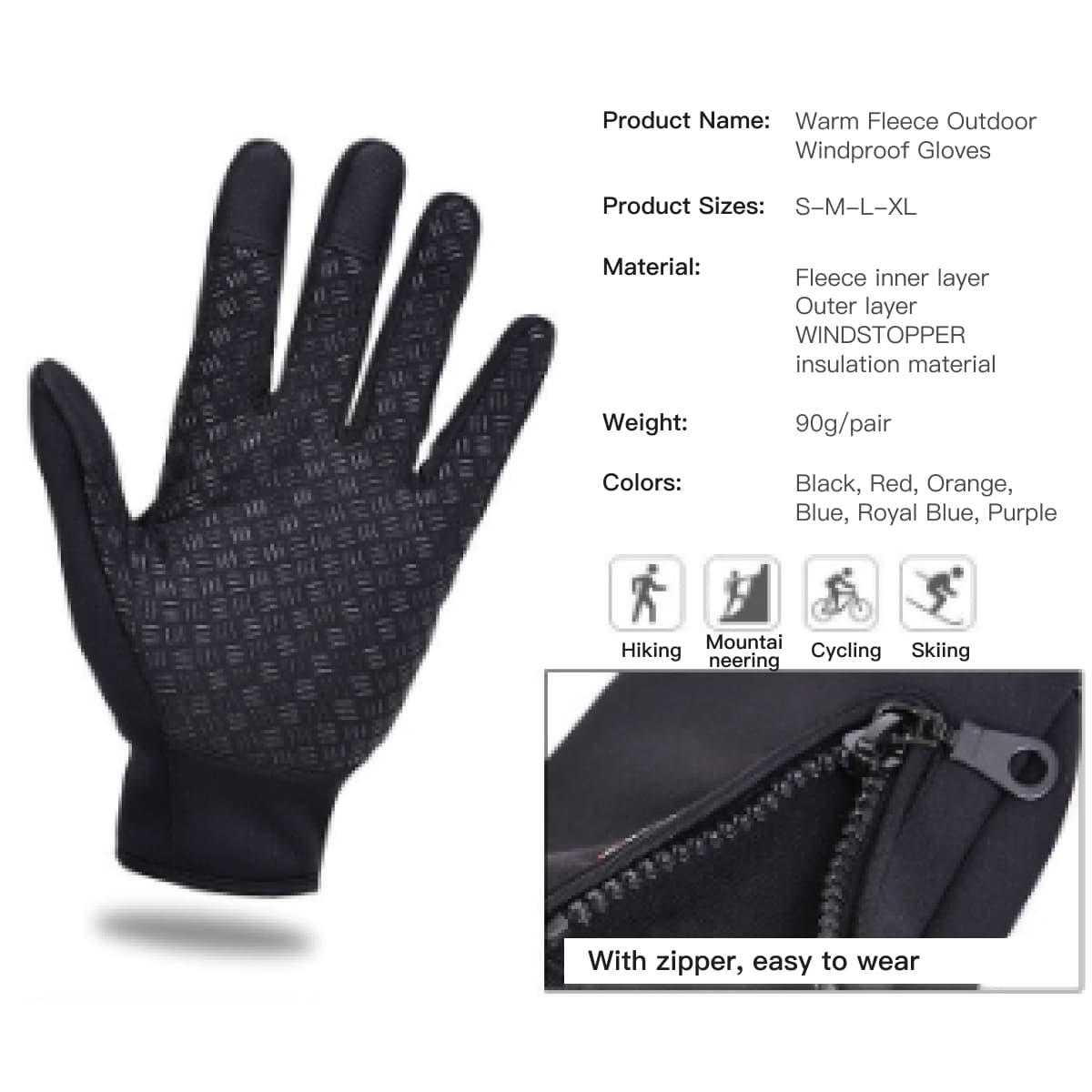 Triple outdoor waterproof fleece-lined gloves 