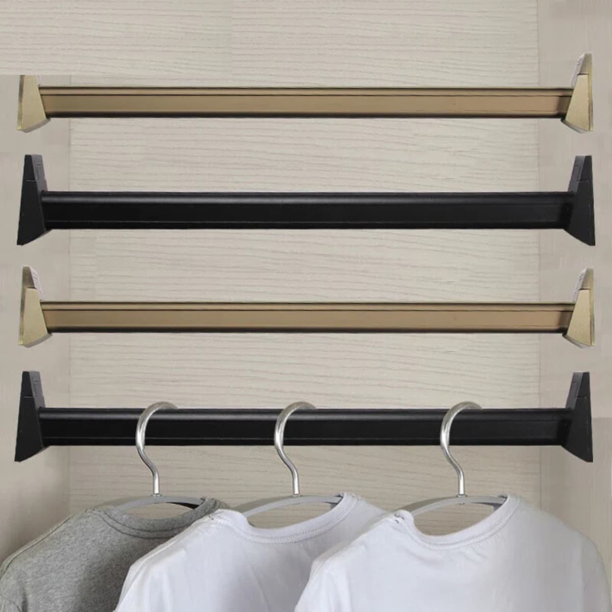 Hastick wardrobe hanging rod with a pair of flange seats 